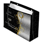 Silver en Black Damask Groot Cadeauzakje (Voorkant Gekanteld)