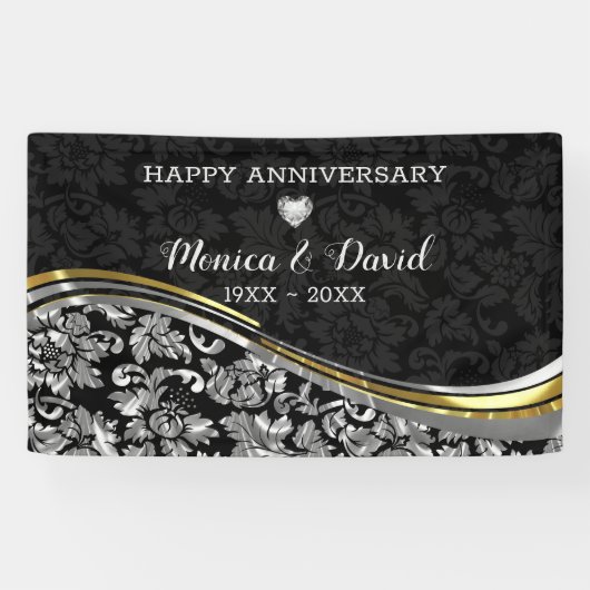 Silver en Black Damask Spandoek (Horizontaal)