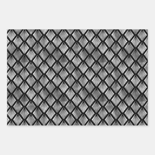 Silver- en Black Diamond Art Deco-patronen Inpakpapier Vel (Voorkant 2)
