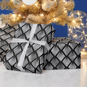 Silver- en Black Diamond Art Deco-patroon Cadeaupapier