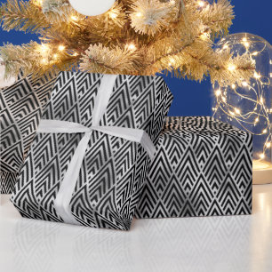 Silver- en Black Diamond Art Deco-patroon Cadeaupapier