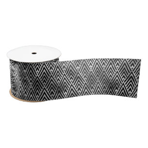 Silver- en Black Diamond Art Deco-patroon Satijnen Lint