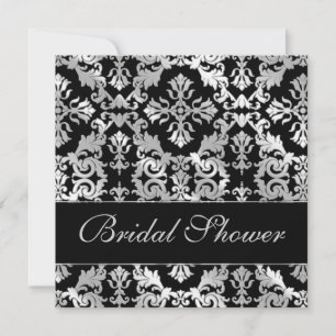 Silver en Black Elegant Damask Vrijgezellenfeest Kaart