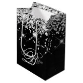 Silver en Black Fancy Monogram Dank u Medium Cadeauzakje (Voorkant Gekanteld)