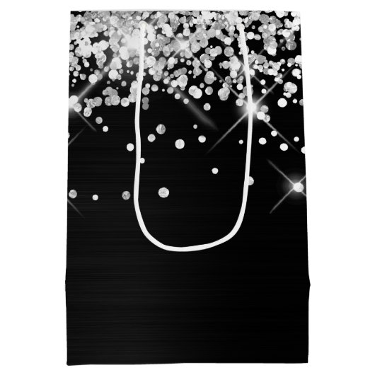 Silver en Black Fancy Monogram Dank u Medium Cadeauzakje (Achterkant)