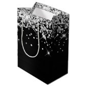 Silver en Black Fancy Monogram Dank u Medium Cadeauzakje (Achterkant Gekanteld)