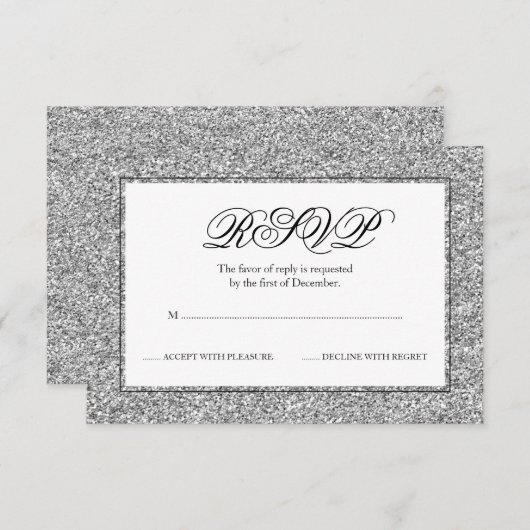 Silver en Black Faux Glitter RSVP (Voorkant / Achterkant)