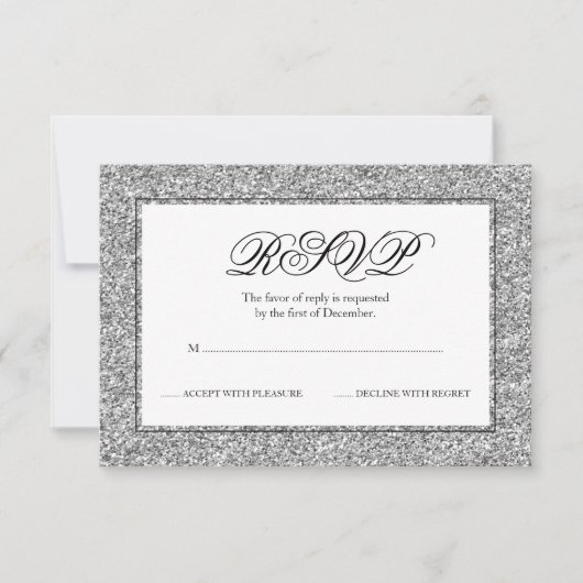 Silver en Black Faux Glitter RSVP Kaartje (Voorkant)