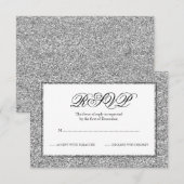 Silver en Black Faux Glitter RSVP Kaartje (Voorkant / Achterkant)