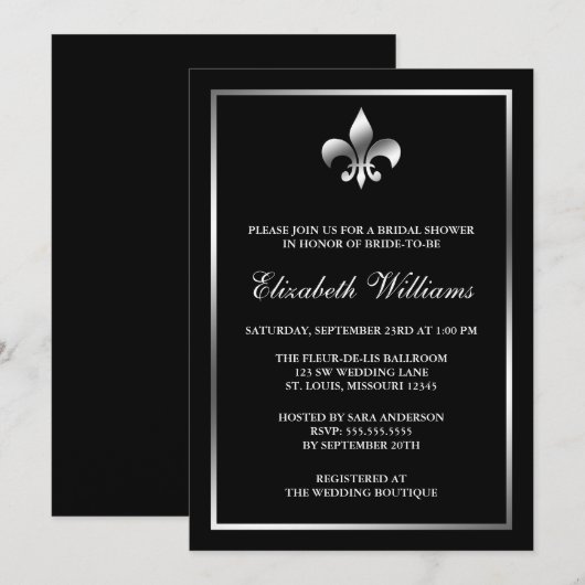 Silver en Black Fleur de Lis Vrijgezellenfeest Kaart (Voorkant / Achterkant)