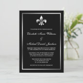 Silver en Black Fleur de Lis Wedding Kaart (Staand voorkant)