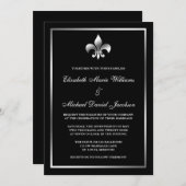 Silver en Black Fleur de Lis Wedding Kaart (Voorkant / Achterkant)