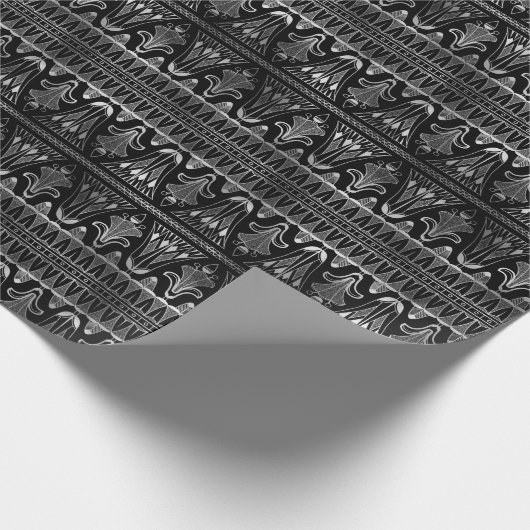Silver en Black Floral Art Deco Pattern Cadeaupapier (Hoek)