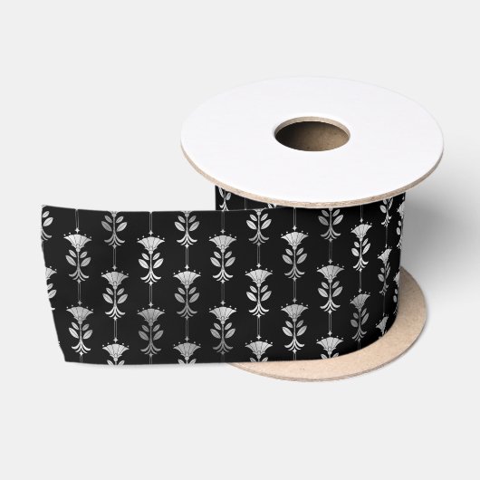 Silver en Black Floral Art Deco Pattern Satijnen Lint (Spoel)