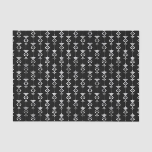 Silver en Black Floral Art Deco Pattern Tissuepapier (Voorkant)