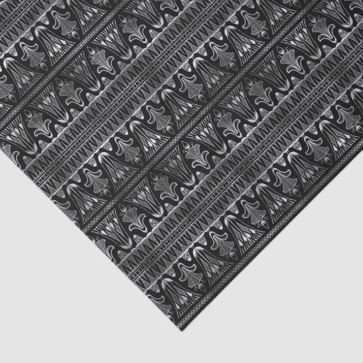 Silver en Black Floral Art Deco Pattern Tissuepapier (Detail)