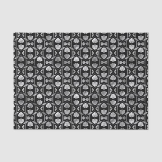 Silver en Black Floral Art Deco Pattern Tissuepapier (Voorkant)
