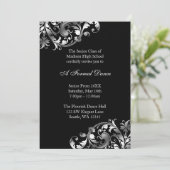 Silver en Black Flourish Prom Formele uitnodiginge Kaart (Staand voorkant)