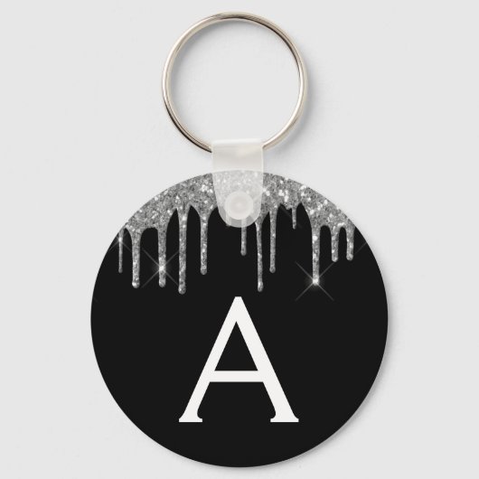 Silver en Black Girly Sparkly Glitter Monogram Sleutelhanger (Voorkant)