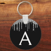 Silver en Black Girly Sparkly Glitter Monogram Sleutelhanger (Voorkant)