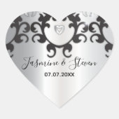 Silver en Black Glam Elegant Stylish Wedding Hart Sticker (Voorkant)