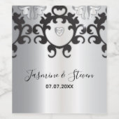 Silver en Black Glam Elegant Stylish Wedding Wijn Etiket (Enkel label)