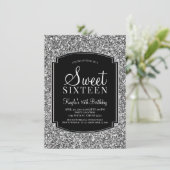 Silver en Black Glitter Sweet 16-uitnodigingen Kaart (Staand voorkant)