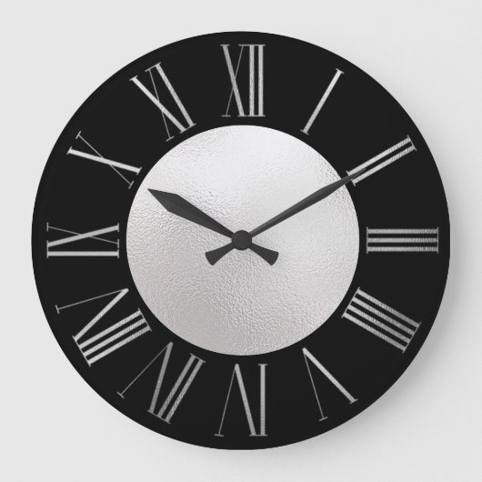 Silver en Black op SIlver Foil Large Clock Grote Klok (Voorkant)