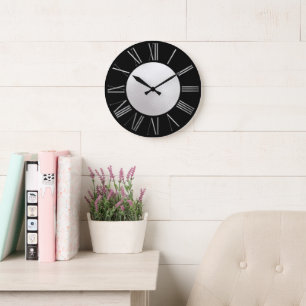 Silver en Black op SIlver Foil Large Clock Grote Klok