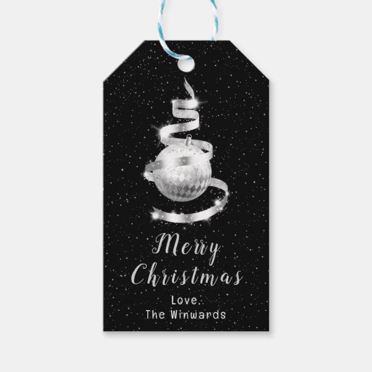 Silver en Black Ornament Merry Kerstmis Cadeaulabel (Voorkant)