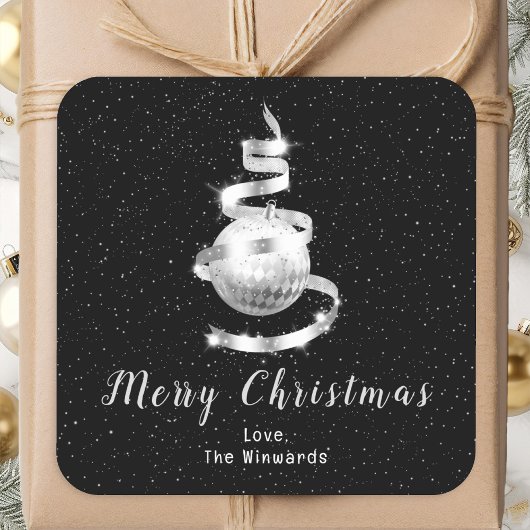Silver en Black Ornament Merry Kerstmis Vierkante Sticker