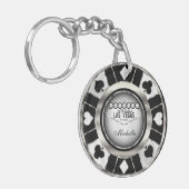 Silver en Black Poker Chip Design - Personaliseer Sleutelhanger (Voorkant Links)