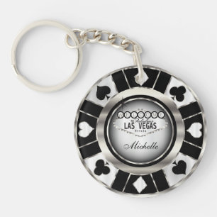 Silver en Black Poker Chip Design - Personaliseer Sleutelhanger