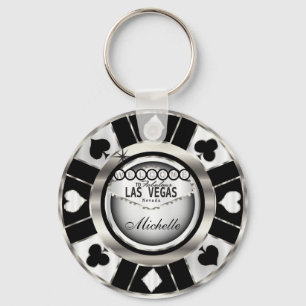 Silver en Black Poker Chip Design - Personaliseer Sleutelhanger