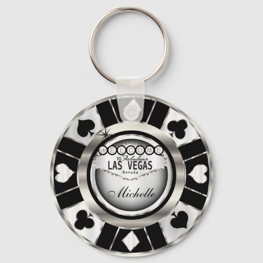 Silver en Black Poker Chip Design - Personaliseer Sleutelhanger (Voorkant)