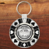 Silver en Black Poker Chip Design - Personaliseer Sleutelhanger (Achterkant)