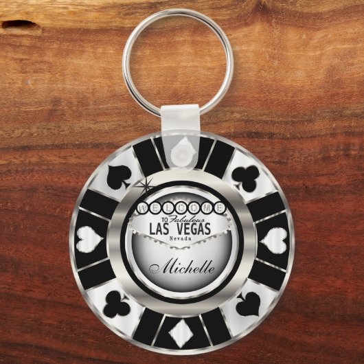 Silver en Black Poker Chip Design - Personaliseer Sleutelhanger (Voorkant)