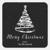 Silver- en Black Ribbon-boom, pretkerst Vierkante Sticker (Voorkant)