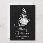 Silver en Black Ribbon Gift Merry Kerstmis Feestdagenkaart (Voorkant)