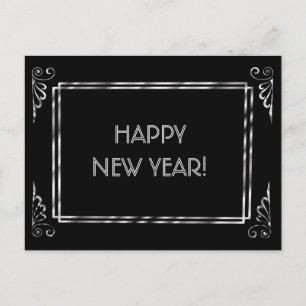 Silver en Black Roaring 20s Style Happy Nieuwjaar Briefkaart