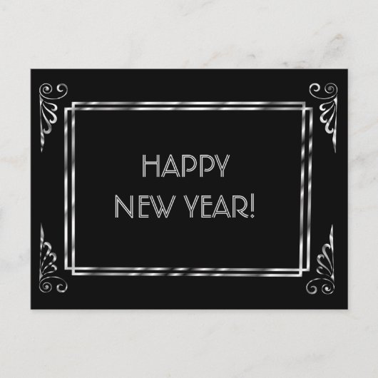 Silver en Black Roaring 20s Style Happy Nieuwjaar Briefkaart (Voorkant)