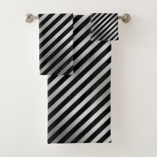 Silver- en Black Stripes met aangepaste naam Bad Handdoek