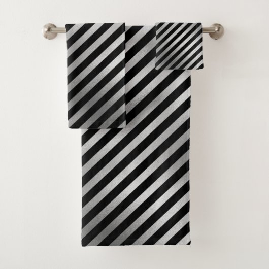 Silver- en Black Stripes met aangepaste naam Bad Handdoek (Insitu)