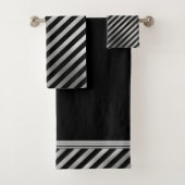 Silver- en Black Stripes Towel Set Bad Handdoek (Insitu)