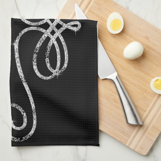 Silver en Black Theedoek (Quarter Fold)