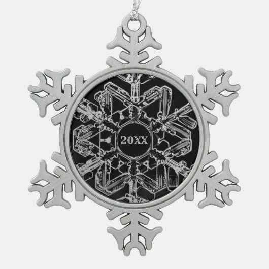 Silver en Black Year of Monogram Tin Sneeuwvlok Ornament (Voorkant)