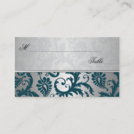 Silver en Blauwgroen Damask II Place Cards Plaatskaartje