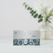 Silver en Blauwgroen Damask II Place Cards Plaatskaartje (Staand voorkant)