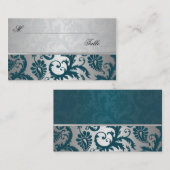 Silver en Blauwgroen Damask II Place Cards Plaatskaartje (Voorkant / Achterkant)