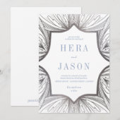 Silver en blue Art Deco Invite Kaart (Voorkant / Achterkant)